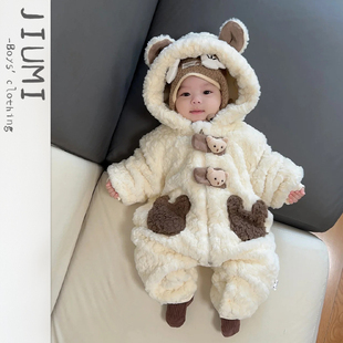 婴儿秋冬连体加厚毛毛衣男女宝韩版 毛绒外套宝宝宽松休闲抱衣 时尚