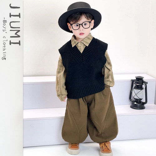 JIUMI儿童春季复古森系马甲衬衫