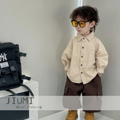 复古个性 韩版 儿童翻领衬衫 男童春装 中小童男宝宝森系外套马甲套装