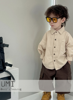 男童春装复古个性韩版儿童翻领衬衫中小童男宝宝森系外套马甲套装