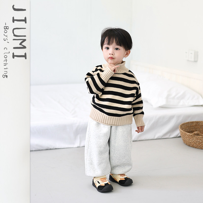 儿童条纹高领毛衣男童秋冬新款加厚保暖针织衫宝宝百搭打底衫冬装,童装/婴儿装/亲子装,毛衣/针织衫,淘宝优惠券,粉丝福利购,淘宝优惠卷