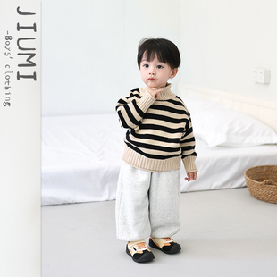 冬装 宝宝百搭打底衫 加厚保暖针织衫 儿童条纹高领毛衣男童秋冬新款