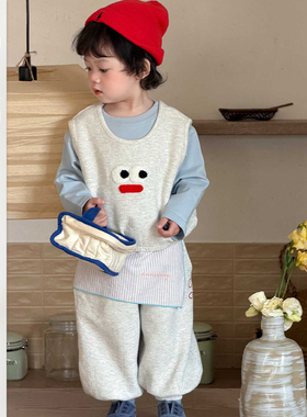 宝宝2026春季新款套装儿童休闲韩版马甲三件套男童卡通长袖T恤衫