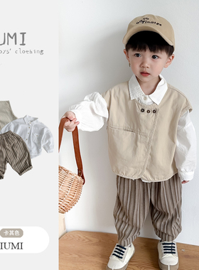 男童森系套装儿童夏季薄款衬衫童装休闲帅气马甲痞帅小男宝宝夏装