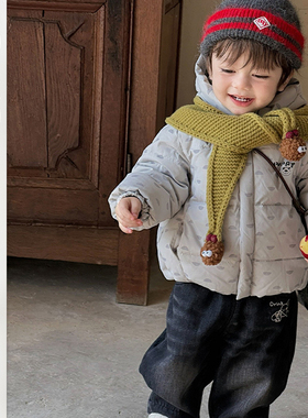 男童冬季新款羽绒服套装婴儿休闲卡通面包服宝宝加厚保暖三件套潮
