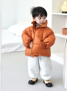 儿童冬季纯色羽绒服套装宝宝加厚保暖外套男童白鸭绒短款上衣冬装