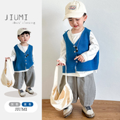 儿童潮流水洗做旧萝卜裤 男童纯色针织百搭背心2026春季 新款 三件套