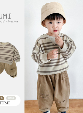 儿童条纹长袖卫衣2026秋新款韩版男童圆领休闲洋气上衣宝宝卫衫潮