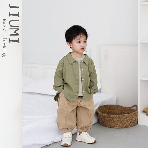 JIUMI男宝宝韩版宽松衬衫三件套