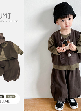 男童痞帅马甲套装2026春季新款男宝宝帅气坎肩儿童灯笼裤韩系春装