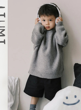 男童25年秋冬韩版宽松针织衫上衣儿童简约百搭休闲裤宝宝冬款套装