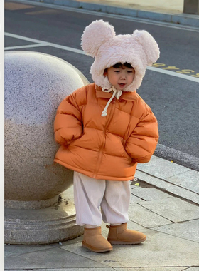 儿童橙色短款保暖羽绒服宝宝休闲加厚面包服男童立领洋气冬装外套