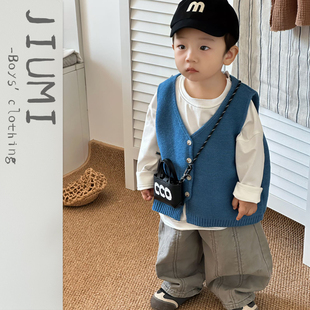 男童春季 2026新款 儿童韩版 背心马甲中小童休闲三件套 针织马甲套装