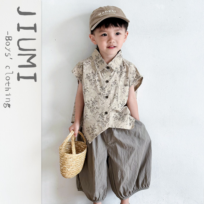 男童衬衫夏装男宝宝天丝灯笼裤小童复古碎花开衫儿童夏季薄款套装,童装/婴儿装/亲子装,套装,淘宝优惠券,粉丝福利购,淘宝优惠卷
