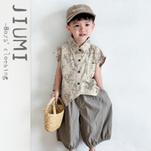 夏装 薄款 男宝宝天丝灯笼裤 男童衬衫 小童复古碎花开衫 儿童夏季 套装
