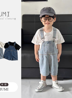 男童短袖t恤夏季纯棉夏装3岁男宝宝牛仔背带裤帅气韩版小童装套装