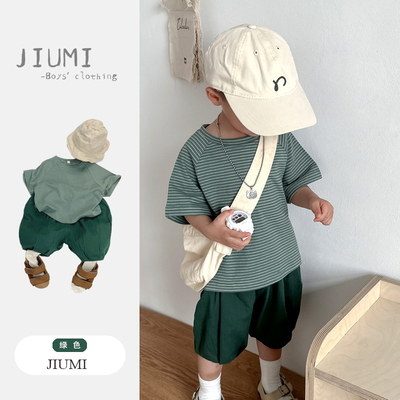 JIUMI男童夏季条纹t恤灯笼裤套装