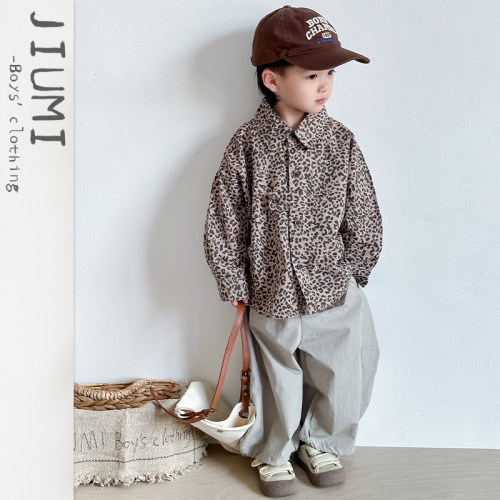 JIUMI男童豹纹复古港风衬衣套装