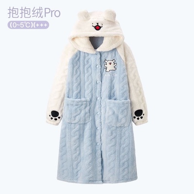 线条小狗情侣珊瑚绒加厚睡袍