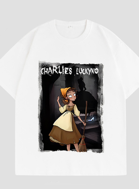CHARLIES LUCKYNO灰姑娘欧美潮牌童话艺术喷绘男女情侣款短袖T恤