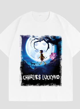 CHARLIES LUCKYNO鬼娃探路暗黑艺术环保喷绘印花潮牌情侣短袖T恤