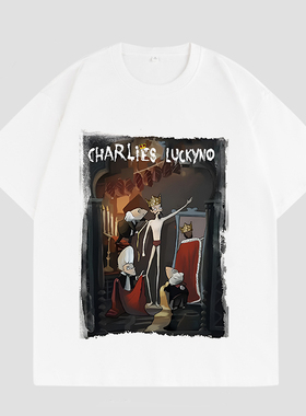 CHARLIES LUCKYNO皇帝的新衣潮牌艺术环保喷绘男女情侣款短袖T恤