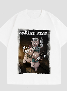 CHARLIES LUCKYNO三只小猪童话潮牌艺术喷绘男女情侣款短袖T恤
