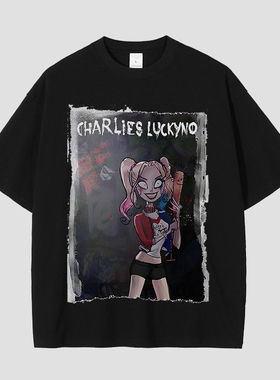 CHARLIES LUCKYNO小丑女范欧美潮牌黑色环保喷绘情侣款短袖T恤
