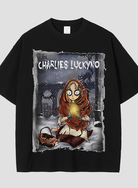 CHARLIES LUCKYNO卖火柴的小女孩童话艺术喷绘黑色情侣款短袖T恤