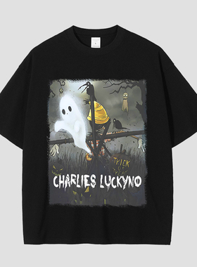 CHARLIES LUCKYNO美式潮牌艺术幽灵守望者重磅纯棉情侣款短袖T恤