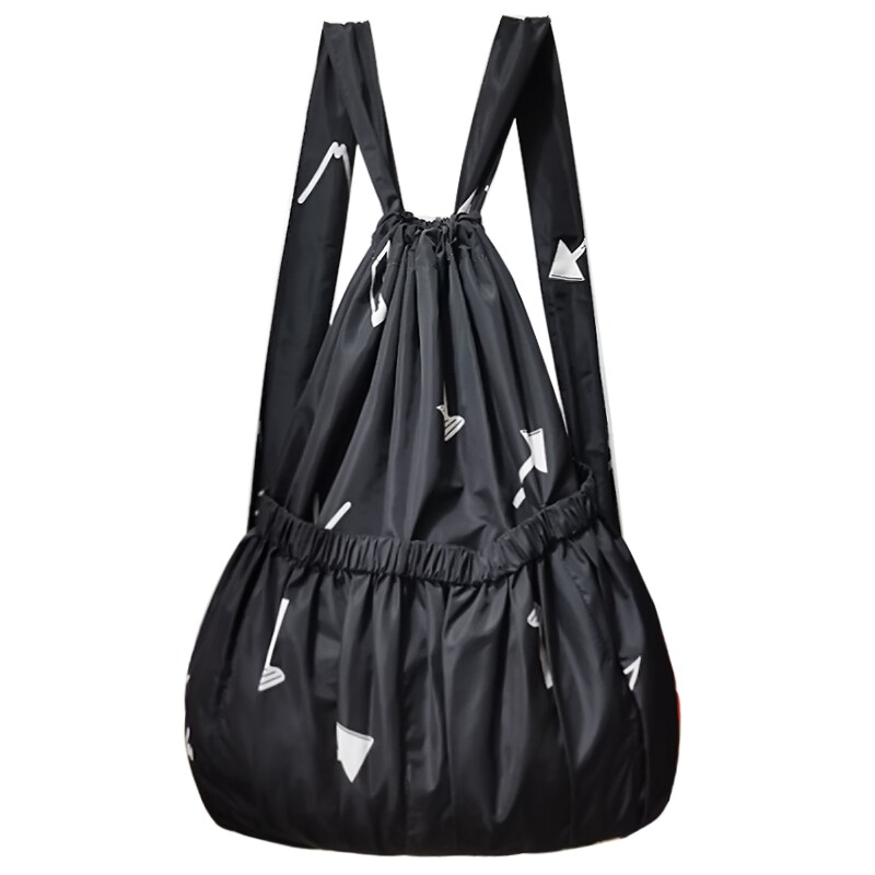 抽绳束口袋印花布包中老年双肩包买菜购物袋大容量帆布妈妈背包女