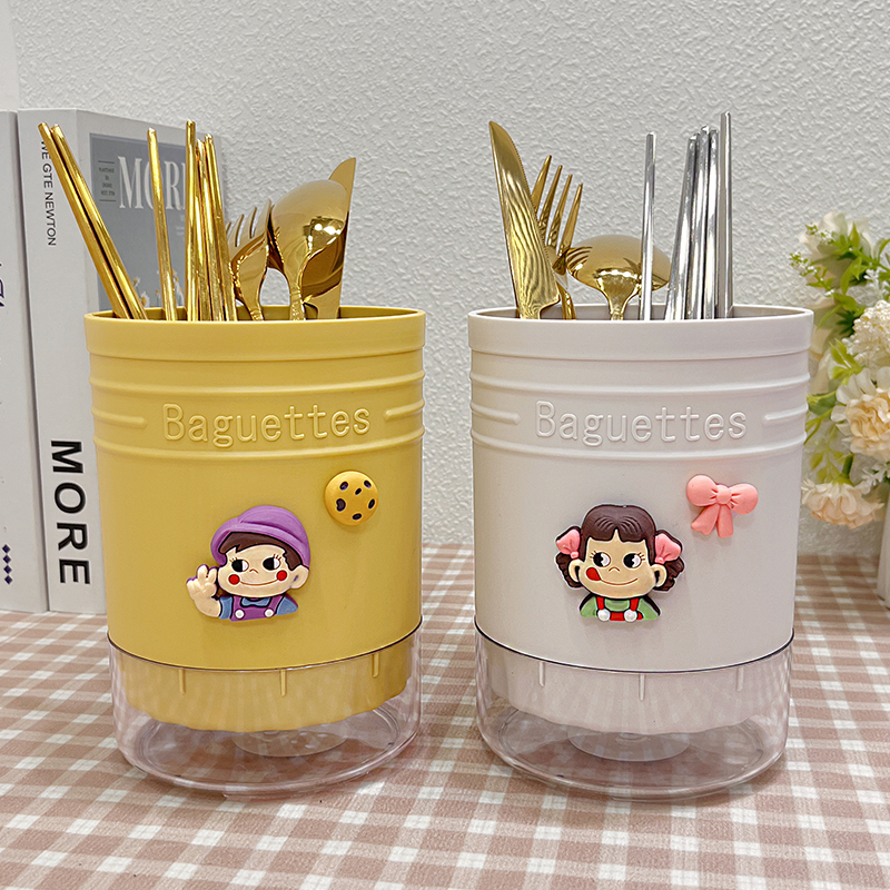 厨房沥水筷子筒家用铲子勺子置物架高颜值可爱卡通创意餐具收纳盒