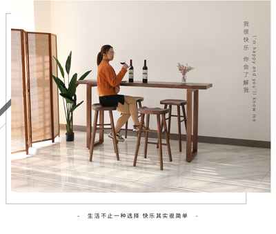 全实吧台桌酒吧桌茶奶店休闲桌家用高台脚桌阳靠吧台墙木整板吧台