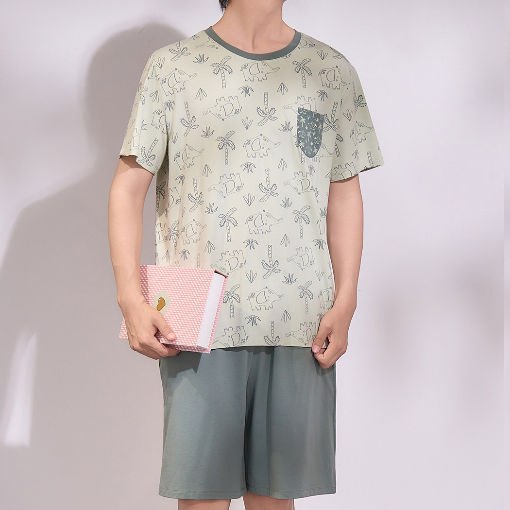 26年新款男士睡衣纯棉舒适柔软简约宽松夏季短袖短裤家居服套装