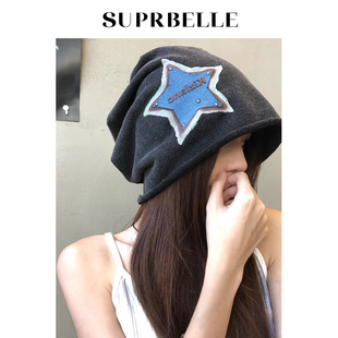 美式复古冷帽星星堆堆帽秋冬女薄帽子包头帽y2k套头帽月子帽女款