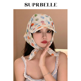 彩色圆点艺术家油画头巾帽子凹造型绑发包头帽子春夏个性鸭舌帽潮