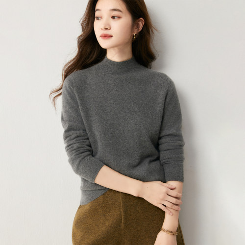 轻奢简约女半高领套头羊绒衫