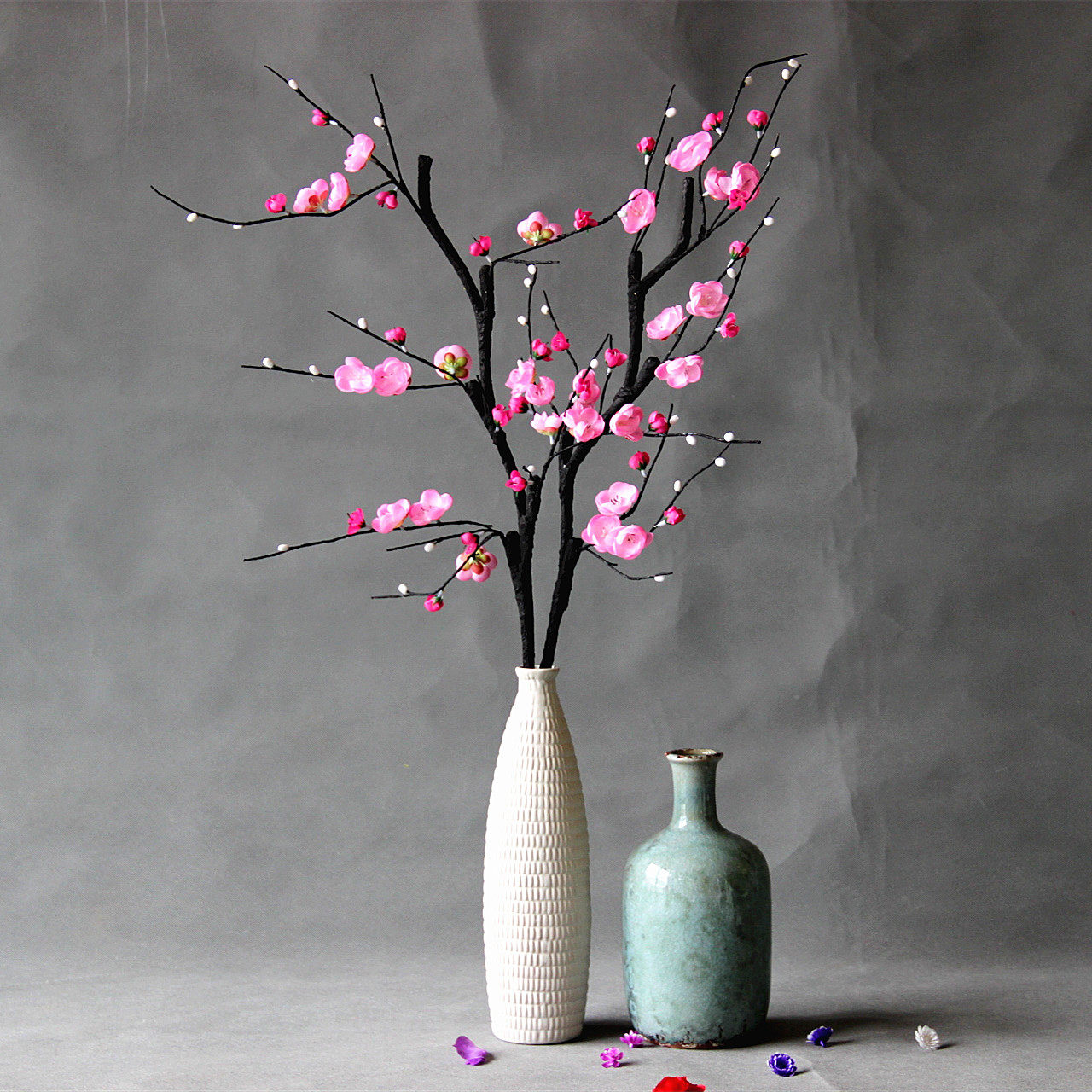 中式现代简约客厅绢布插花仿真花绢花梅花树枝野碎花家居饰品花艺