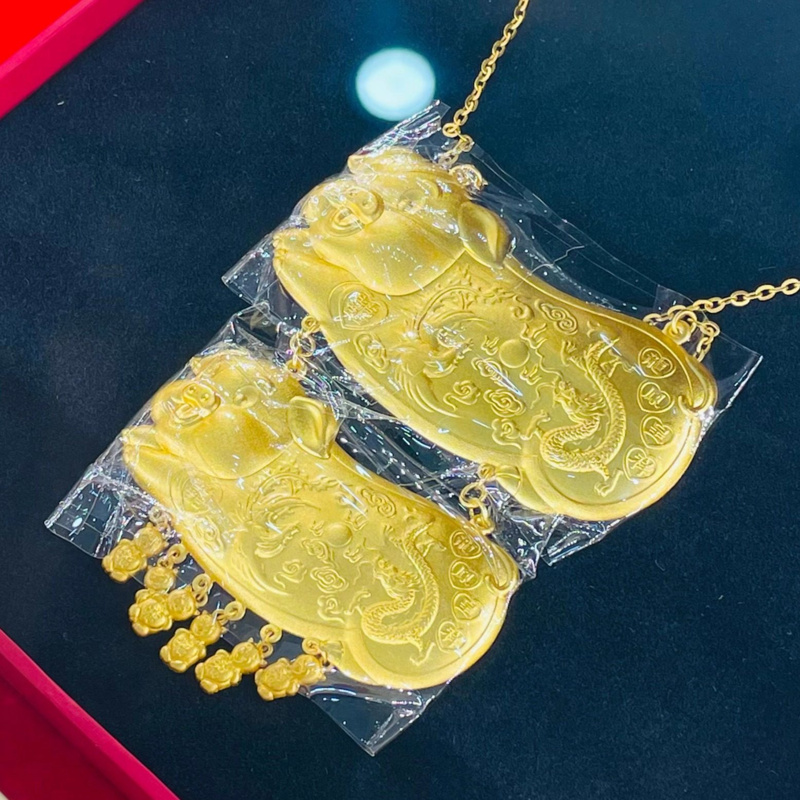 婚庆款金包银猪猪牌项链结婚三金新娘婚礼项链婚配银饰999饰品