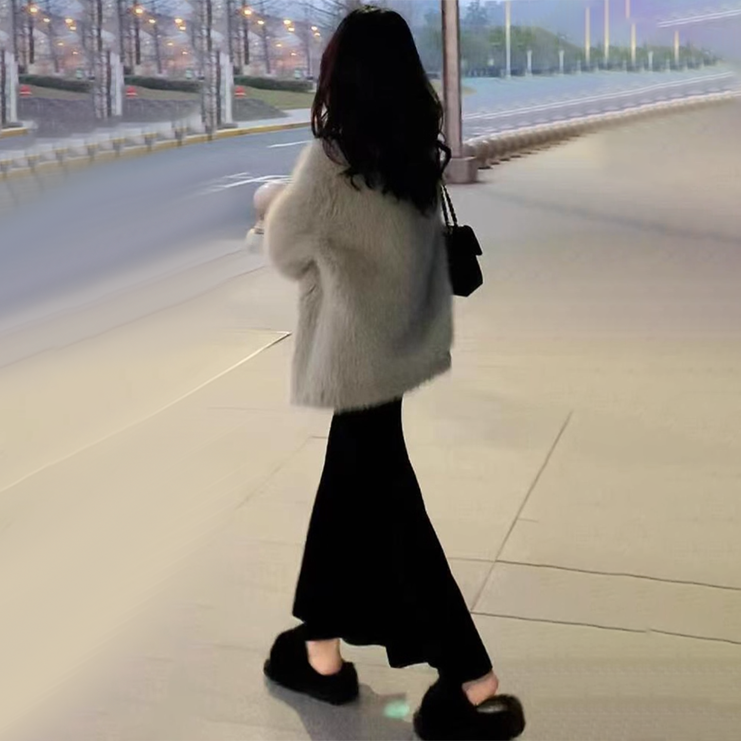 黑色针织包臀半身裙女秋冬法式中长款高腰修身显瘦气质A字鱼尾裙