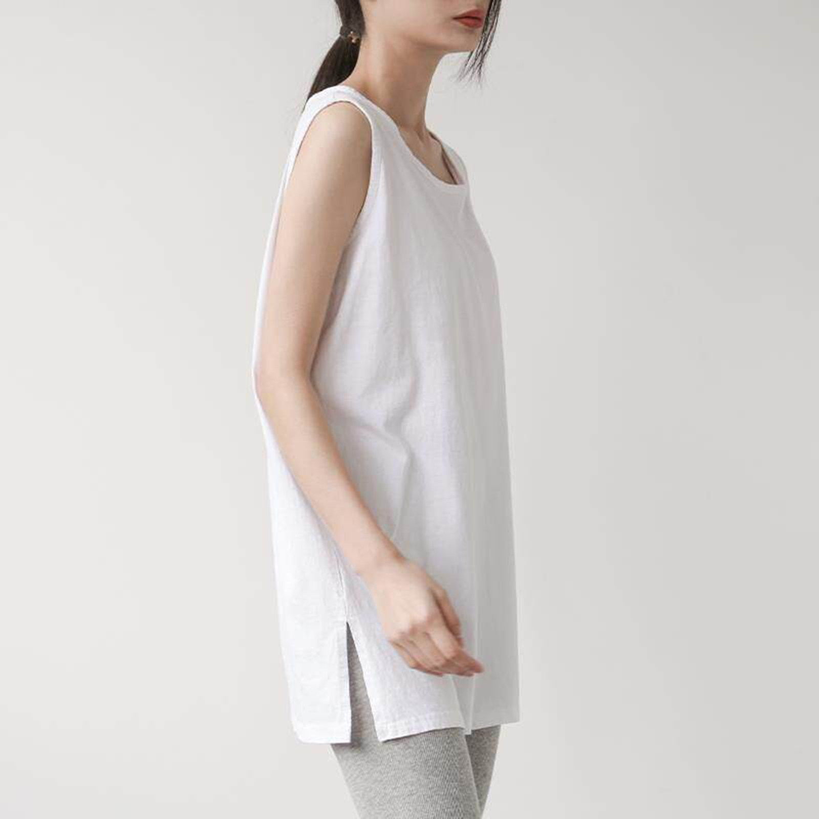 卫衣打底叠穿神器中长款白背心女纯棉吊带内搭配鲨鱼裤屁帘子下摆