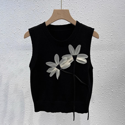 立体花朵设计感背心马甲