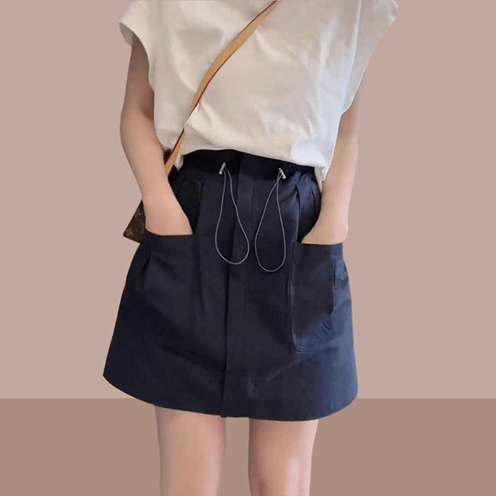 大码休闲工装半身裙女夏季胖mm小个子短裙高腰显瘦遮肚a字包臀裙