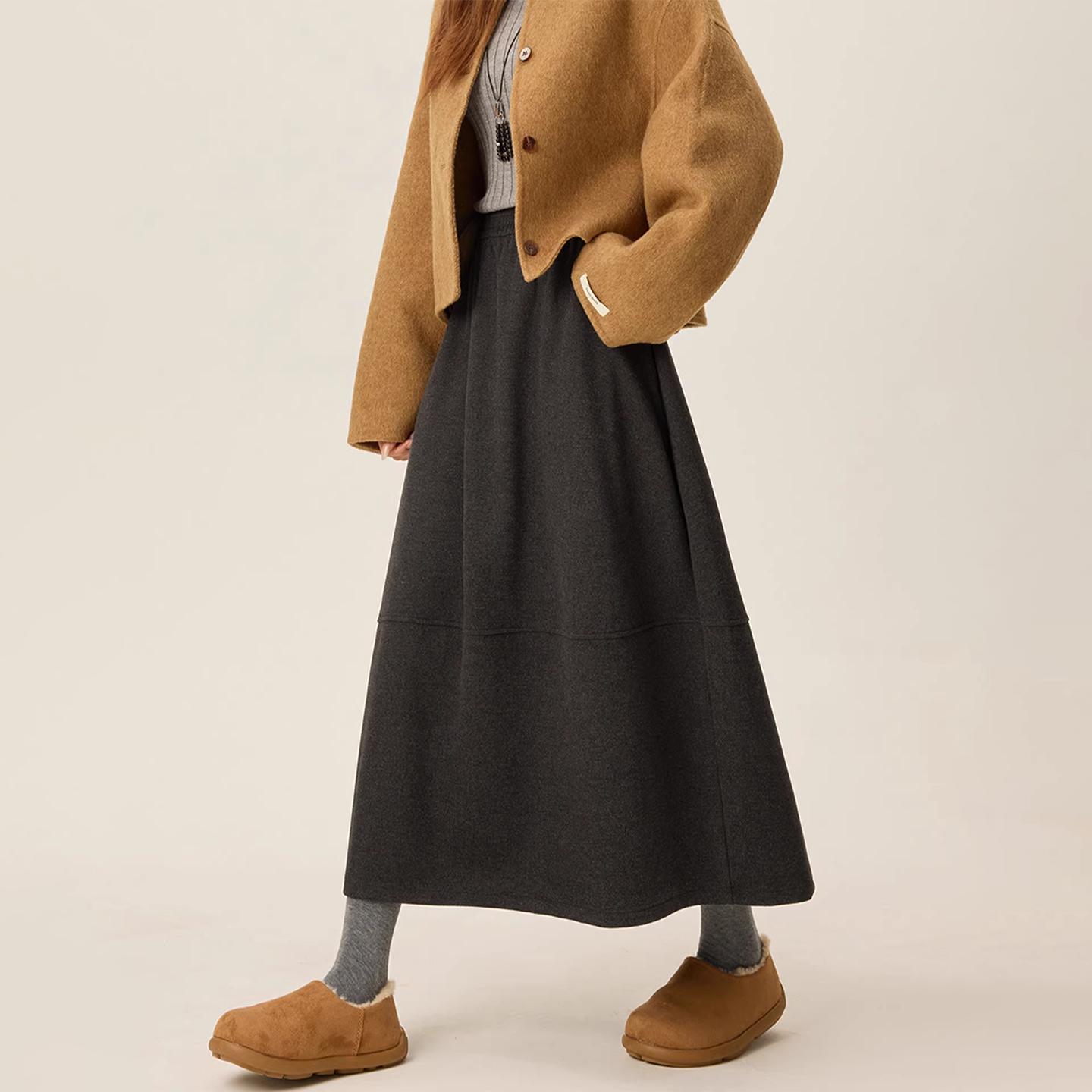 深灰色毛呢半身裙女秋冬加厚保暖花苞裙梨形身材高腰显瘦灯笼裙