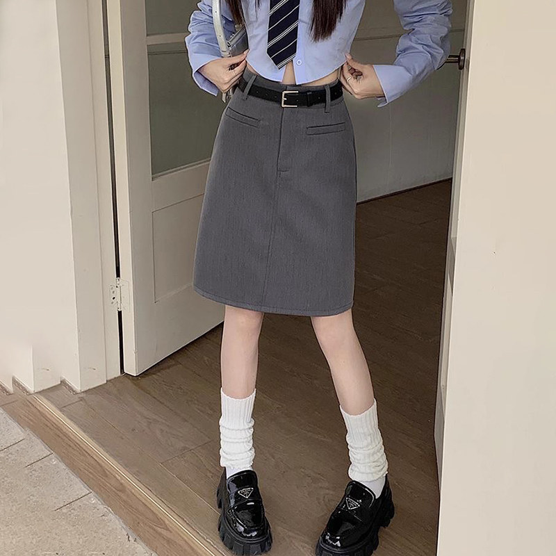 灰色半身裙女春夏新款高腰显瘦a字裙梨形身材遮胯中长裙西装短裙