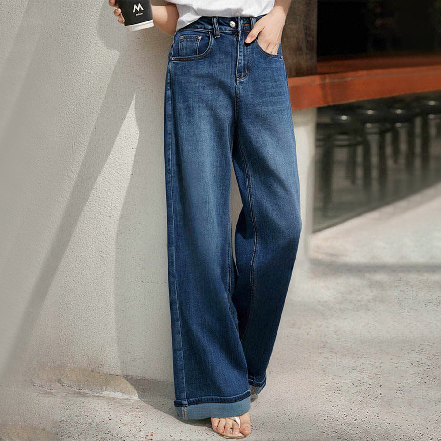 秋冬蓝色阔腿牛仔裤女新款休闲通勤高腰宽松直筒高个子加长拖地裤