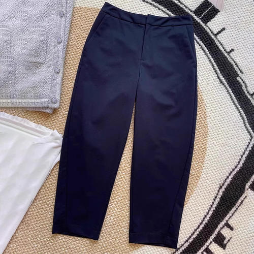 藏蓝色百搭休闲通勤烟管裤