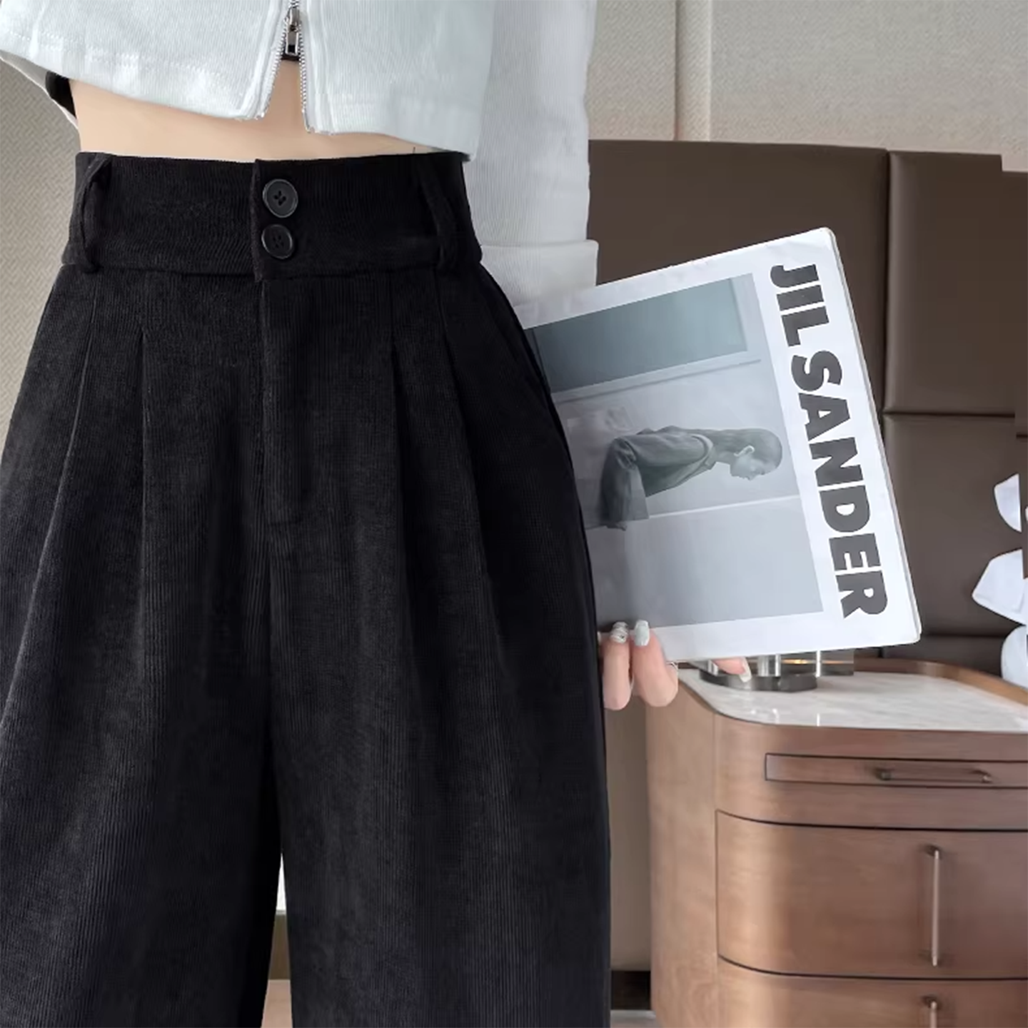 黑色加绒西装裤女冬季新款通勤气质百搭小个子宽松高腰加厚阔腿裤