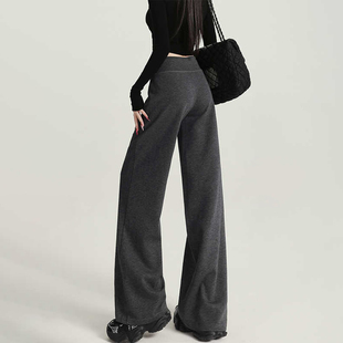 深灰色窄版糯米裤女2025秋冬加绒休闲卫裤微喇直筒面膜运动阔腿裤