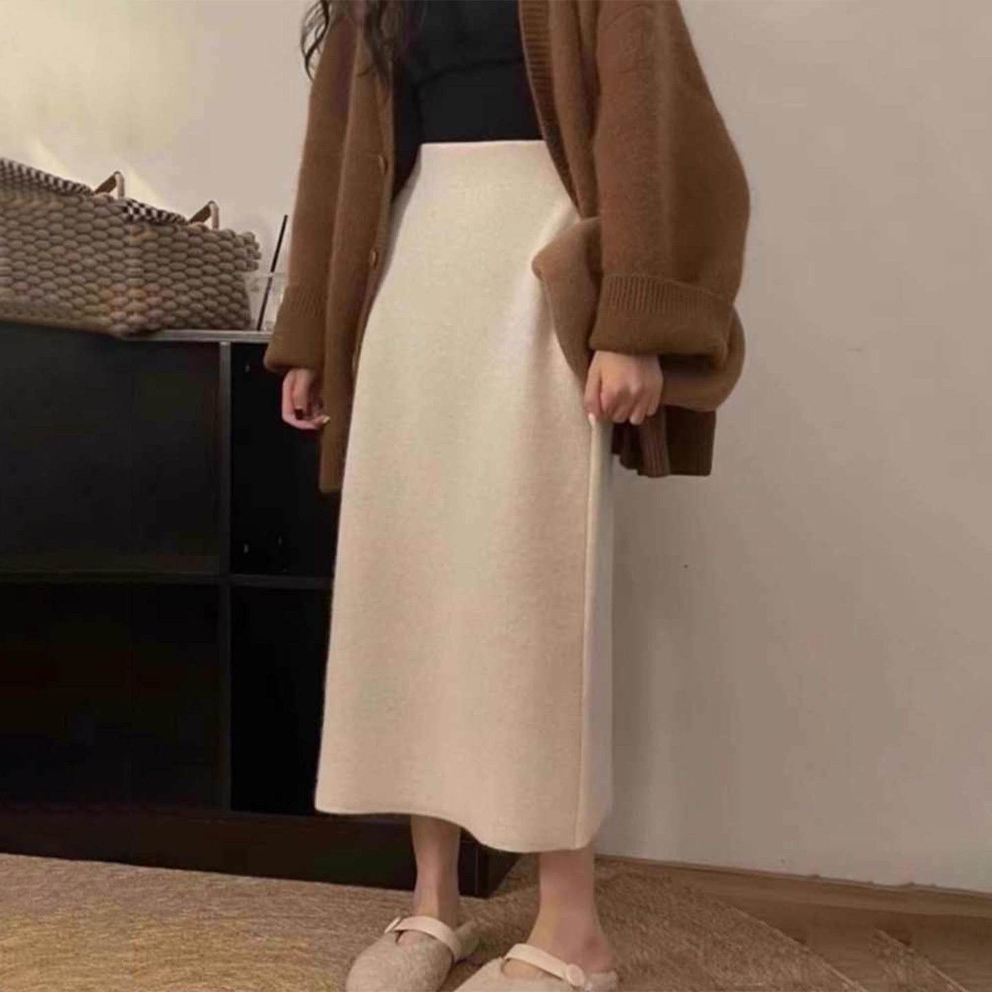 针织百搭半身裙女秋冬小个子高腰显瘦直筒裙气质半裙中长款包臀裙